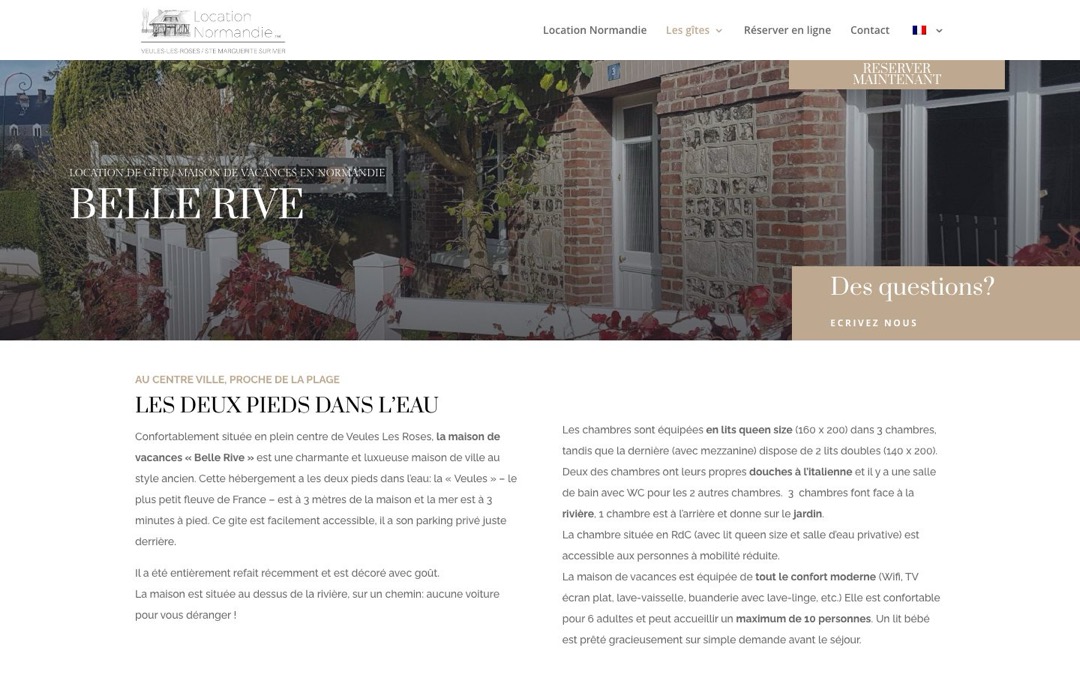 Page du gîte Belle Rive sur le site Location Normandie : titre, bouton « Réserver maintenant » et début de la description