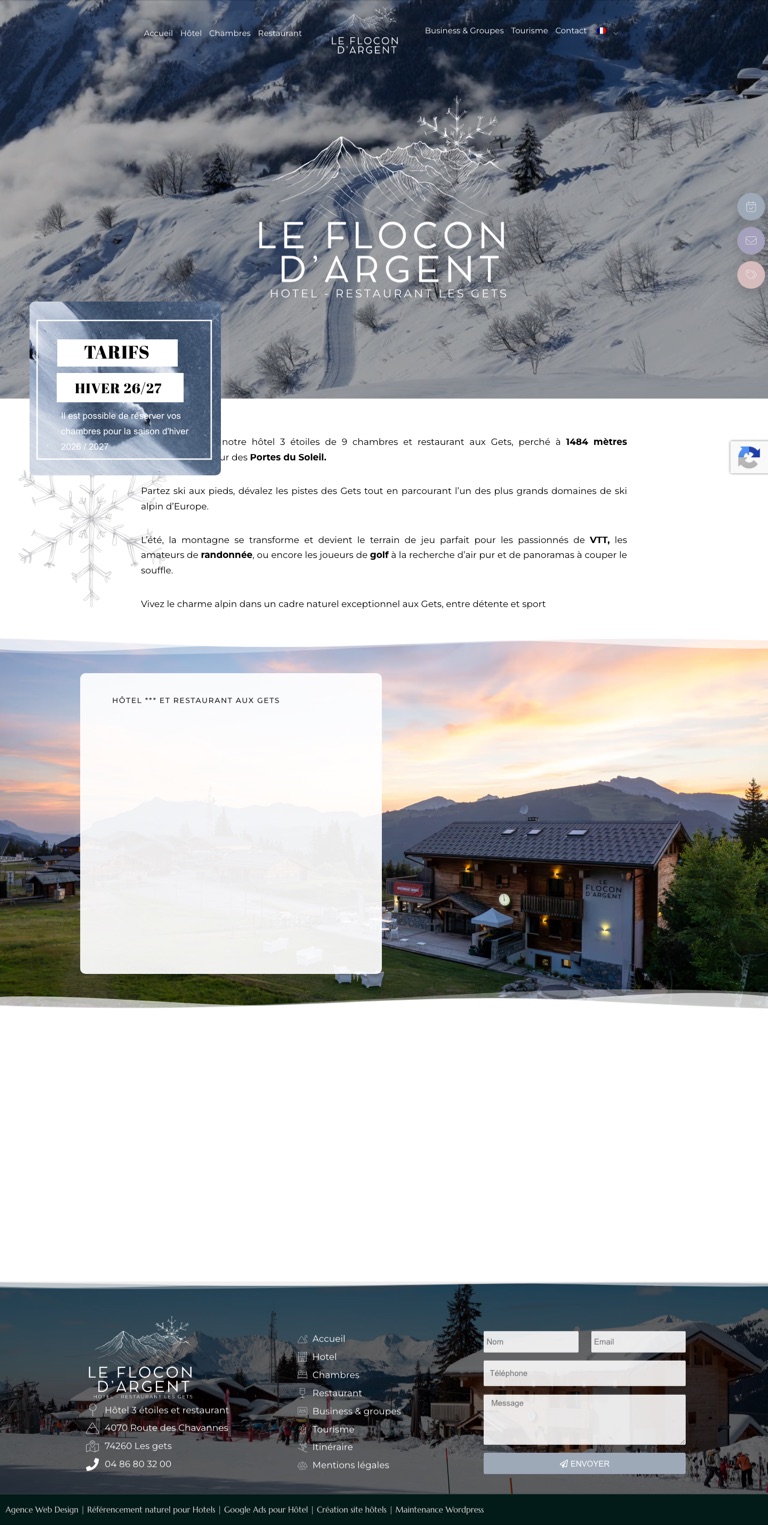 Capture pleine page du site du Flocon d’Argent, aux Gets