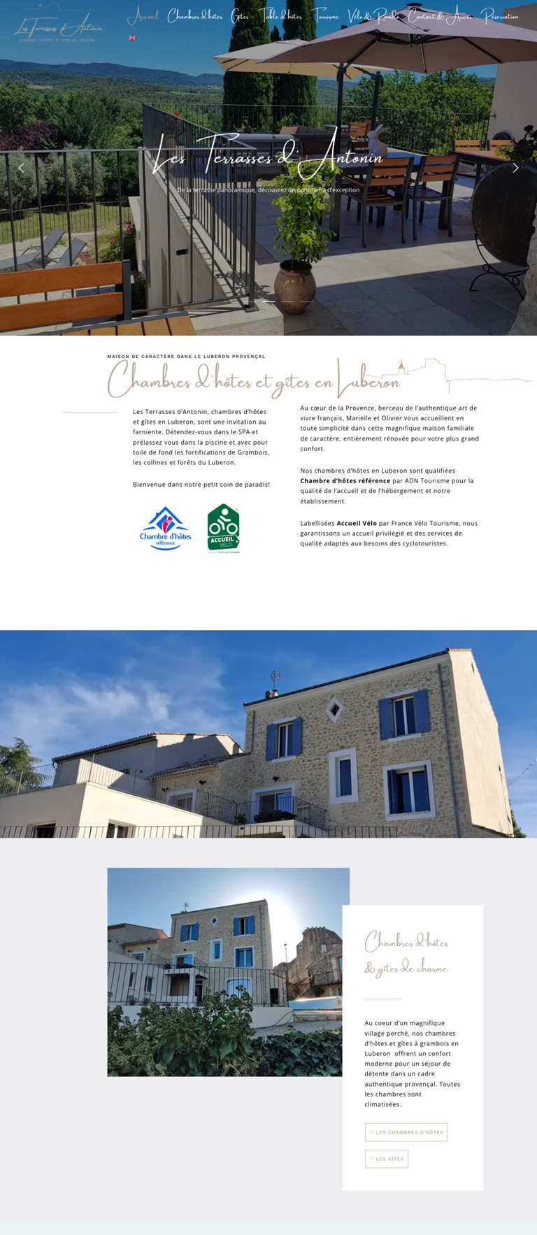 Capture de l’accueil du site des Terrasses d’Antonin, chambres d’hôtes et gîtes en Luberon, à Grambois