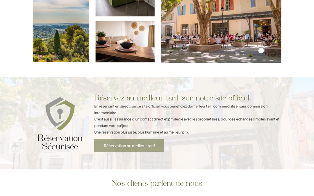 Accueil du site Sous Les Platanes : photo de la résidence d’appart’hôtel de Velaux et menu avec le lien Réservation