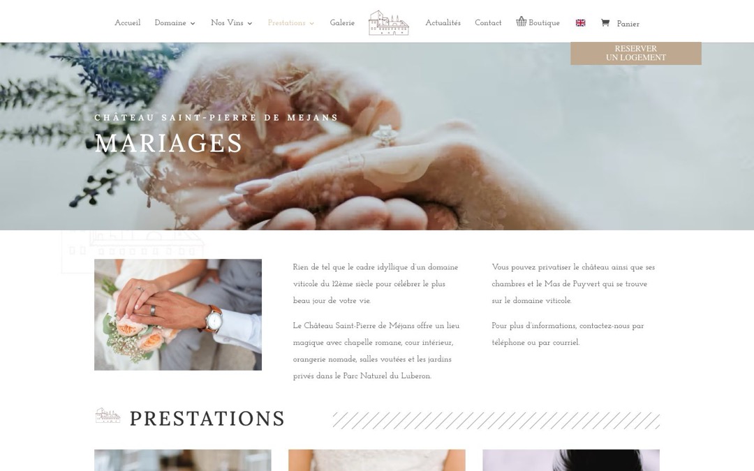 Page Mariages du site du Château Saint-Pierre de Mejans : des mains tenant une bague