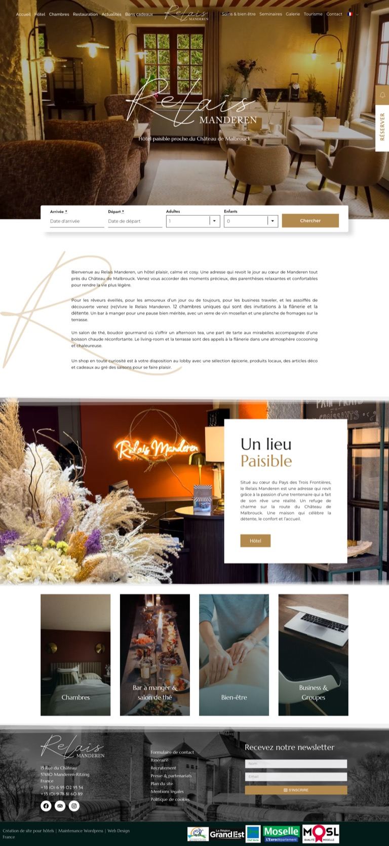 Capture pleine page du site du Relais Manderen, hôtel et restaurant à Manderen
