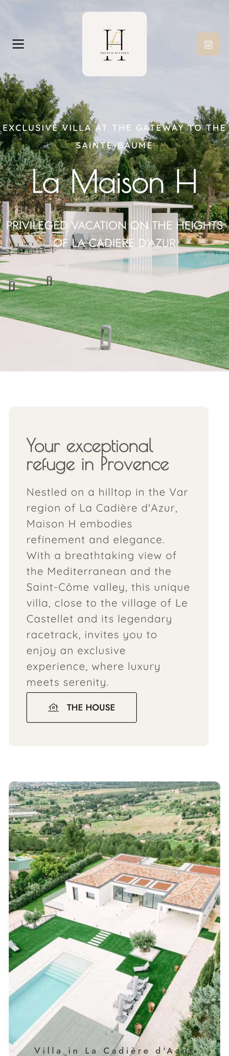 Phone view of the La Maison H home page, with the same sections stacked in one column