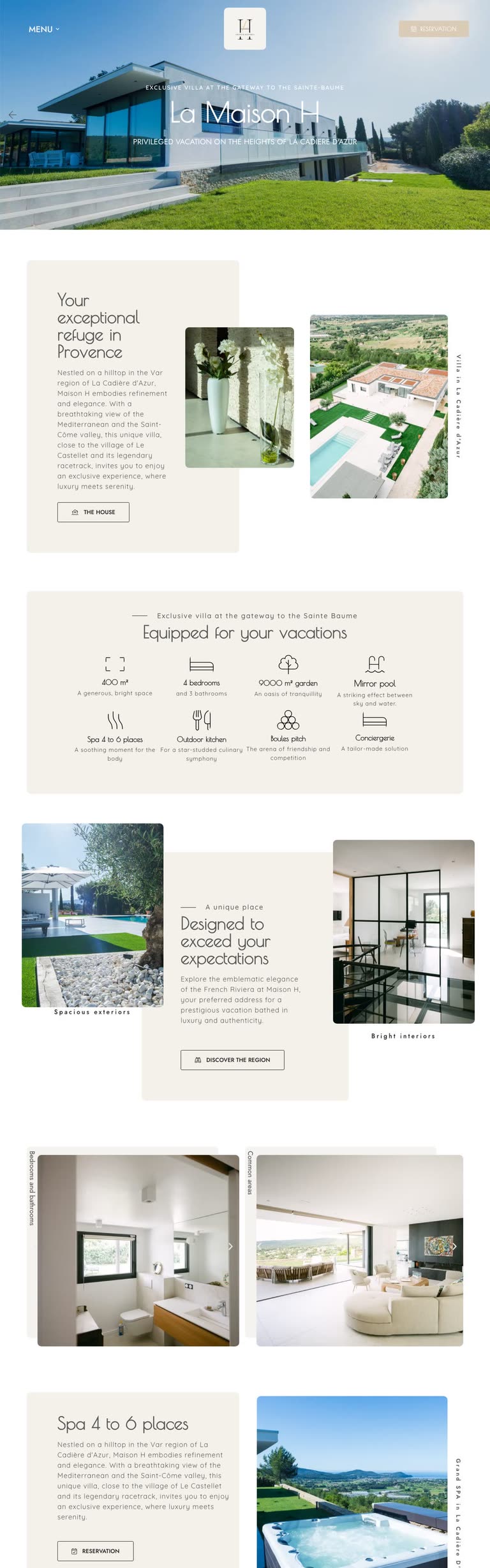 Full-page screenshot of the La Maison H website, a luxury villa in La Cadière-d’Azur