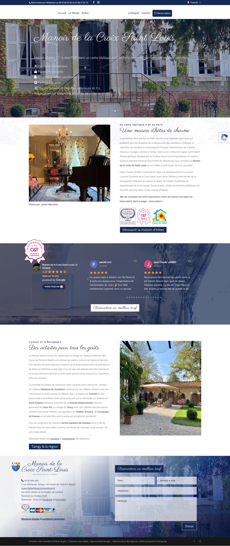 Capture pleine page du site internet du Manoir de la Croix Saint Louis, maison d’hôtes à Taingy