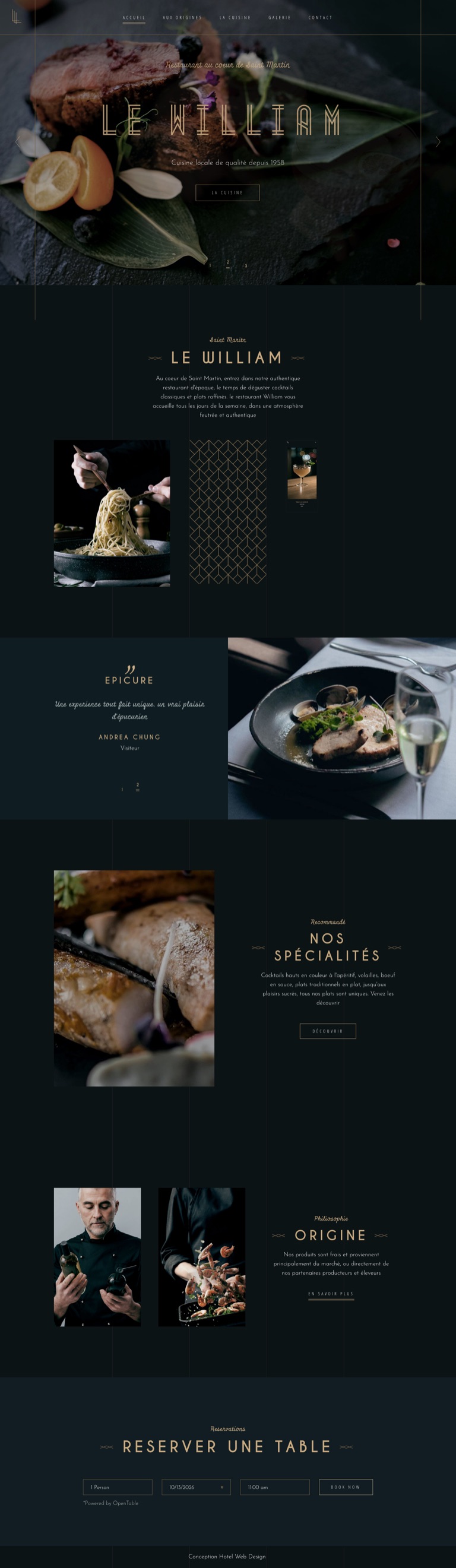 Capture pleine page du site internet du restaurant Le William
