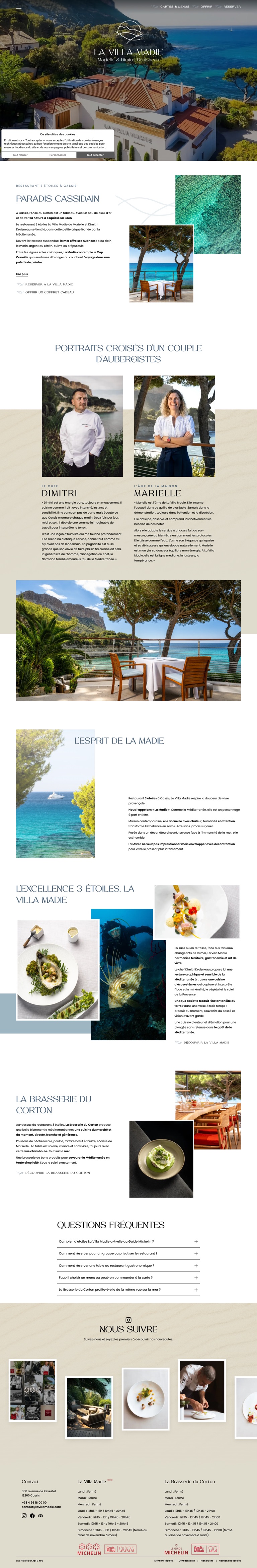 Capture pleine page du site internet de La Villa Madie, restaurant à Cassis
