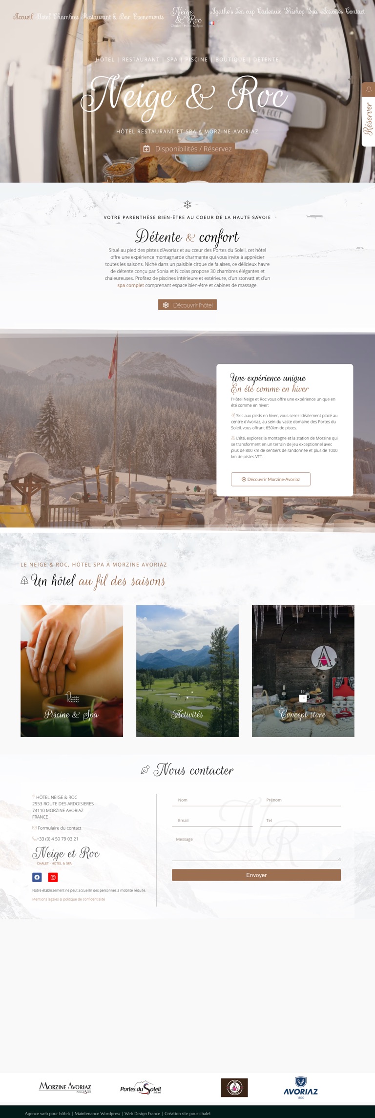 Capture pleine page du site internet de l’hôtel Le Neige & Roc, hôtel et spa à Morzine-Avoriaz