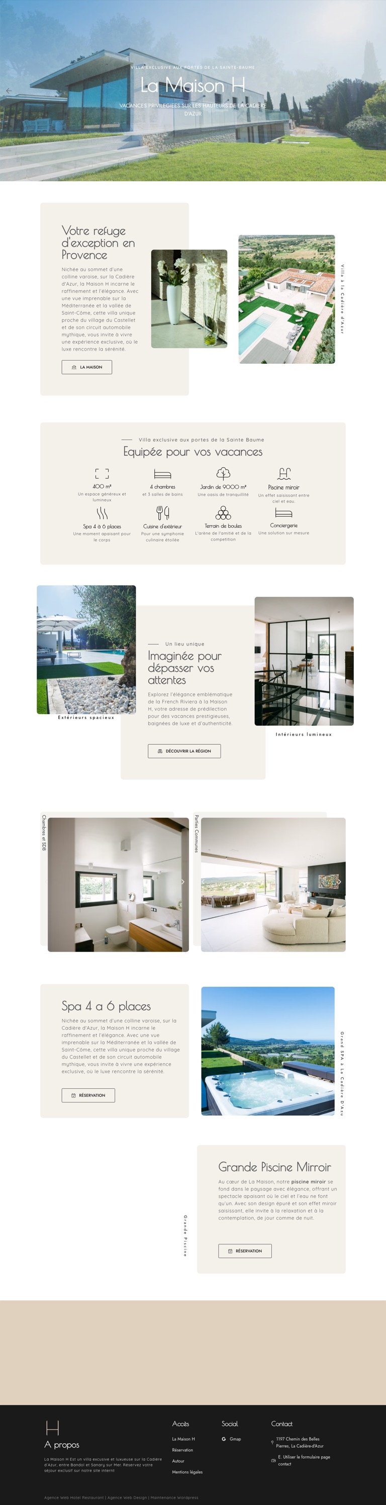 Capture pleine page du site de La Maison H, villa de luxe à La Cadière-d’Azur