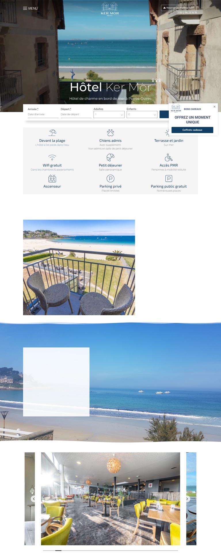 Capture pleine page du site internet de l’Hôtel Ker Mor à Perros-Guirec