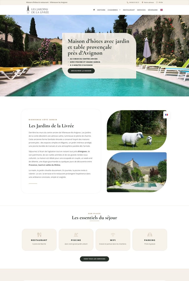 Capture de l’accueil du site des Jardins de la Livrée, à Villeneuve-lès-Avignon