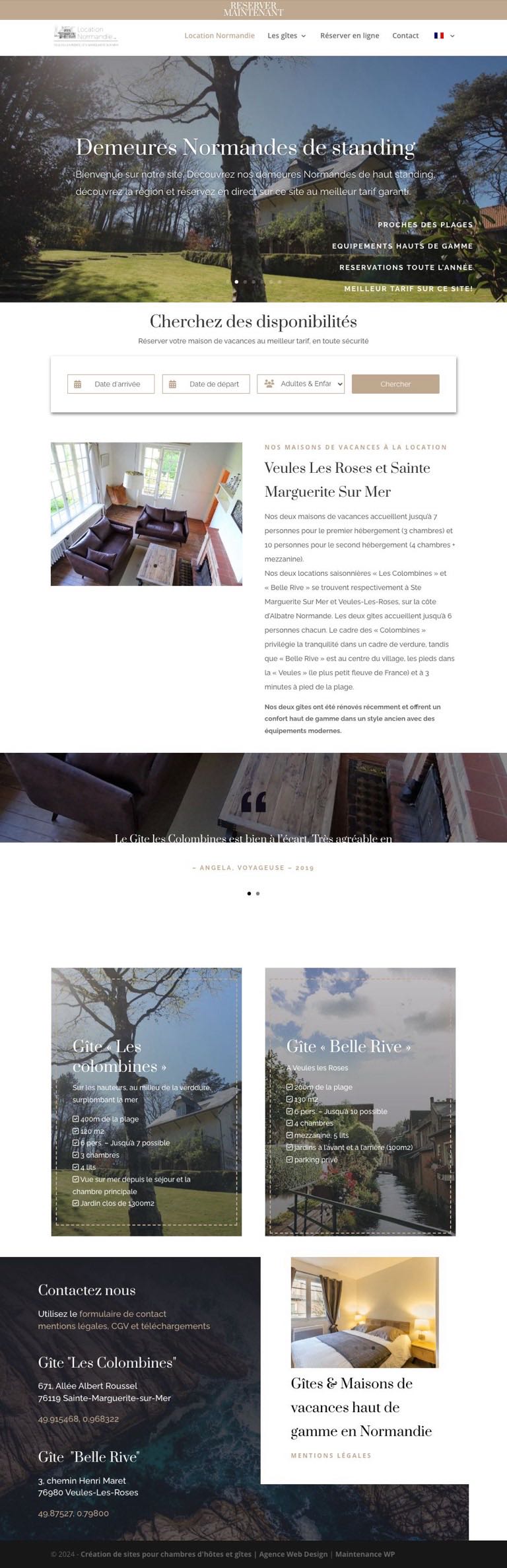 Capture pleine page du site Location Normandie, à Veules-les-Roses