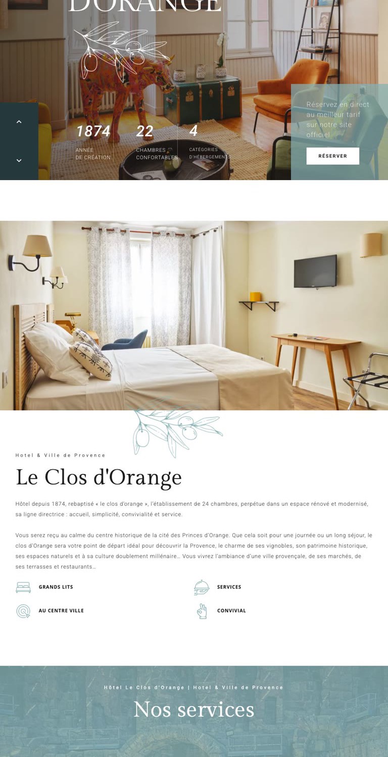 Capture pleine page du site du Clos d’Orange, hôtel à Orange