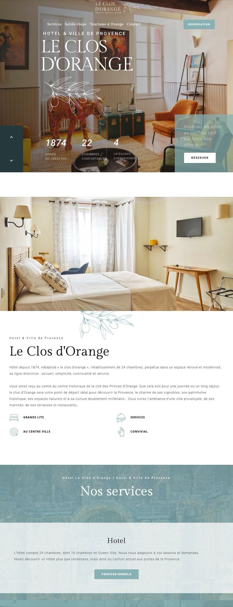 Capture pleine page du site du Clos d’Orange, hôtel à Orange