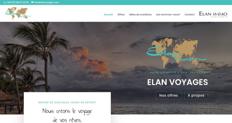 Capture du site internet « Elan Voyages »