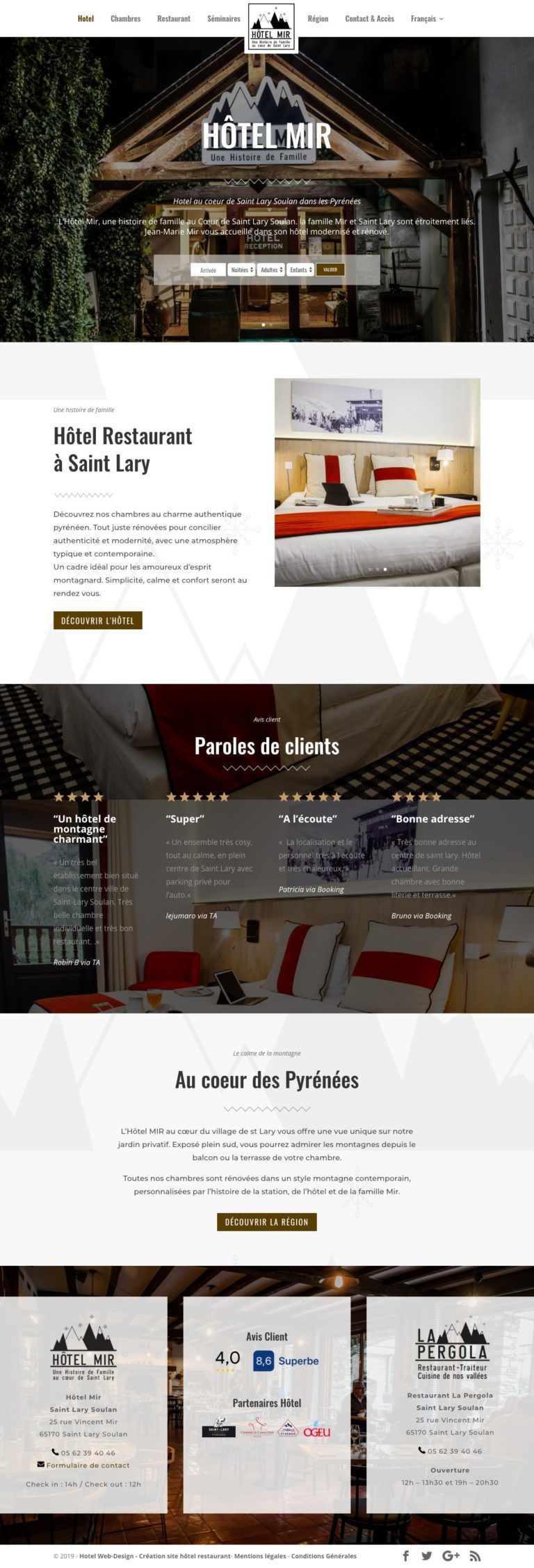 Capture du site internet « Hôtel Mir »