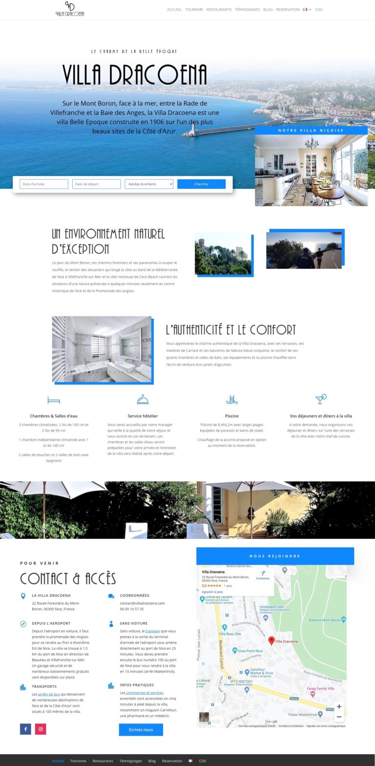 Capture du site internet « La Villa Dracoena »