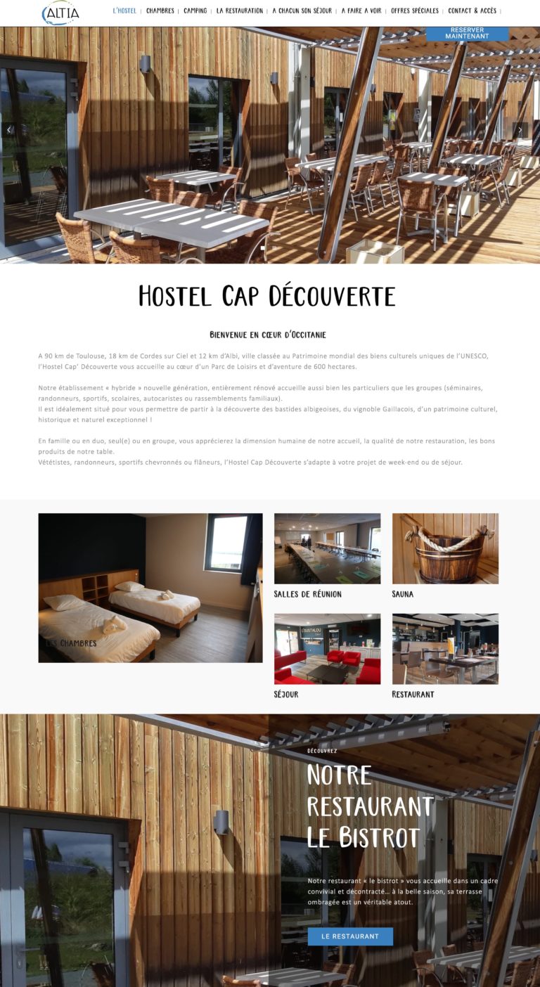 Capture du site internet « Hostel Cap Découverte »