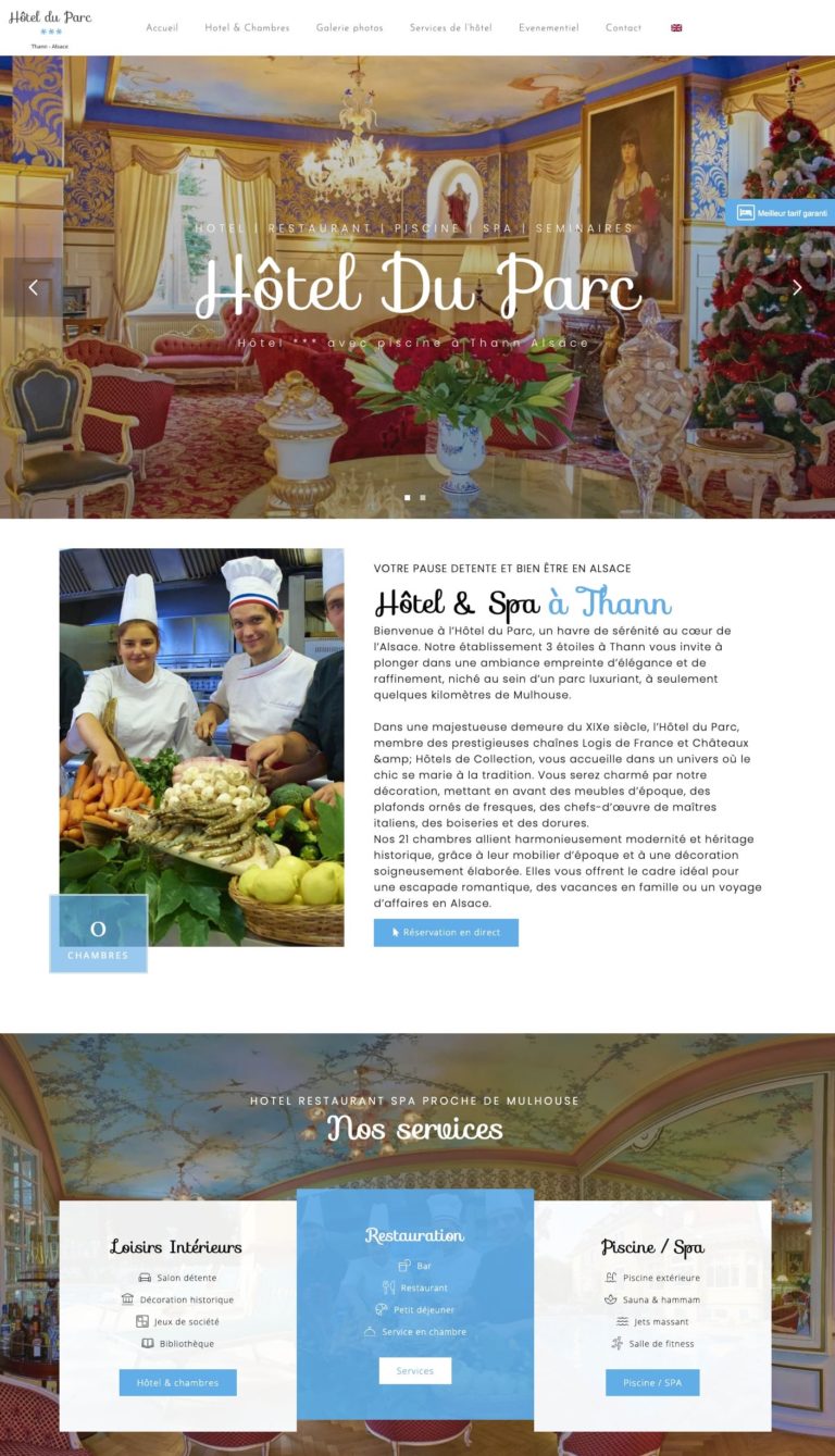 Capture du site internet « Hôtel du Parc »