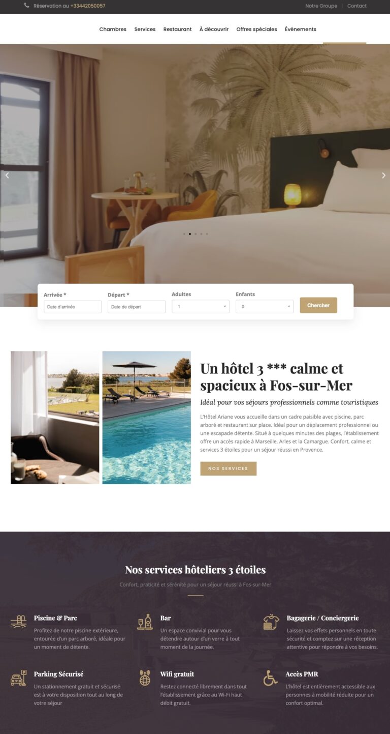 Capture du site internet « Ariane Hôtel »