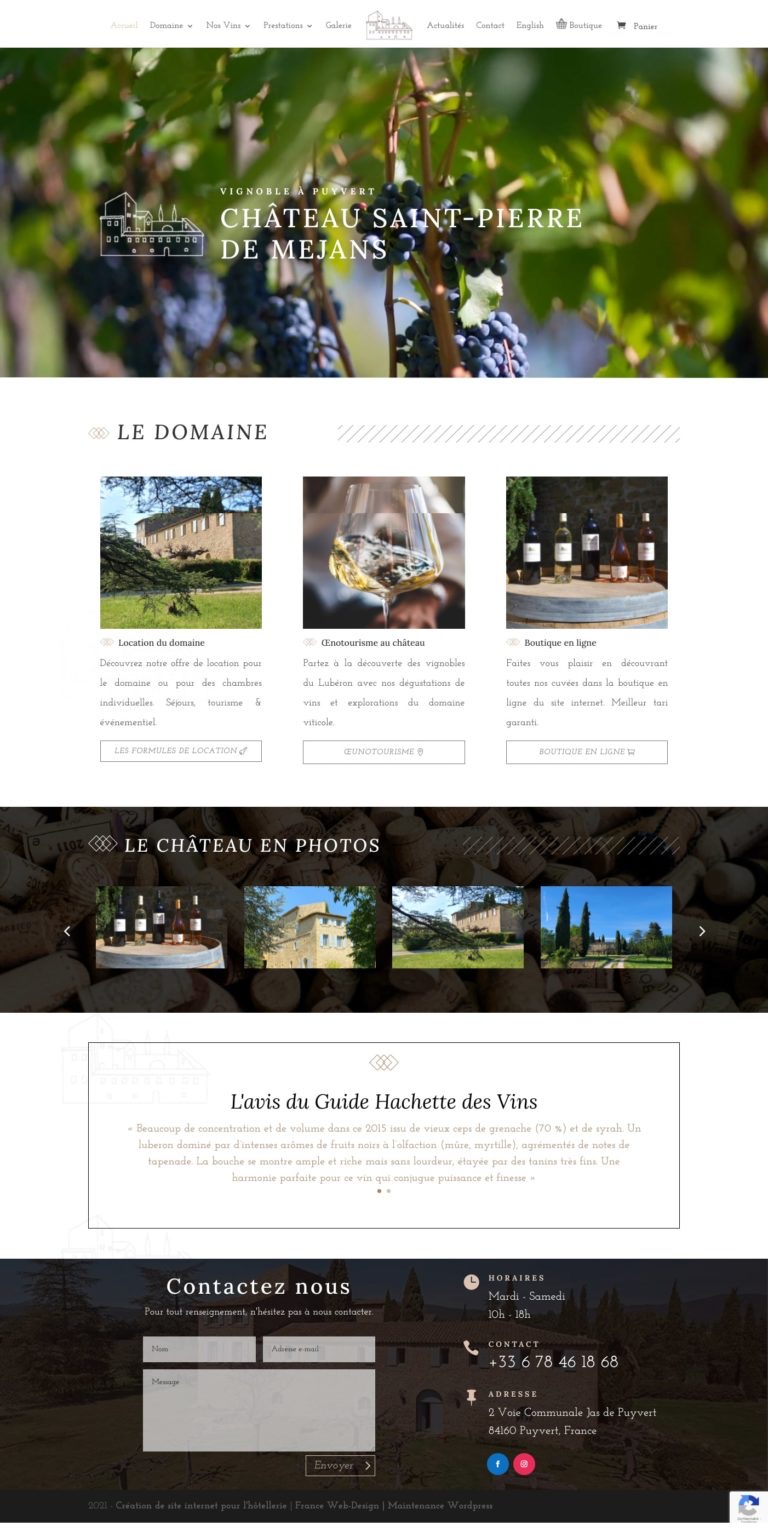 Page d’accueil du site du Château Saint-Pierre de Mejans, vignoble à Puyvert