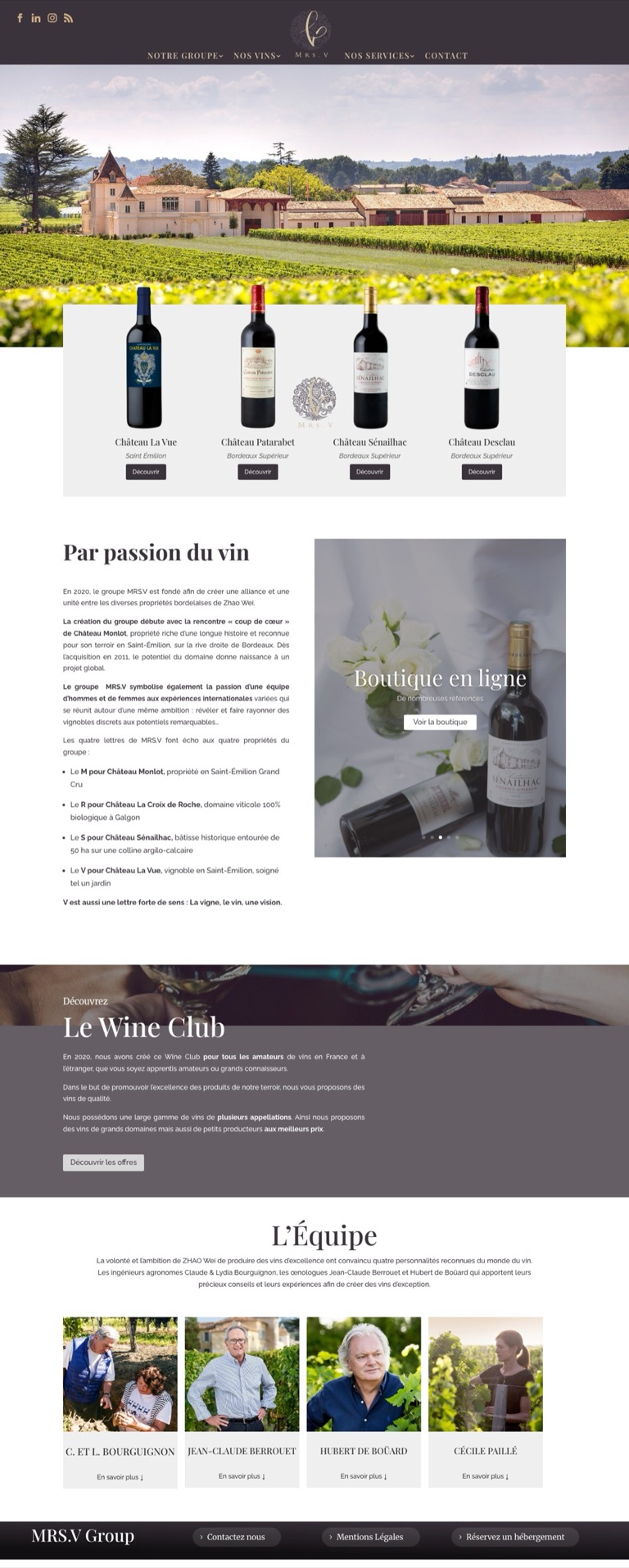 Page d’accueil du site de MrsV, groupe de domaines viticoles, avec sa boutique en ligne