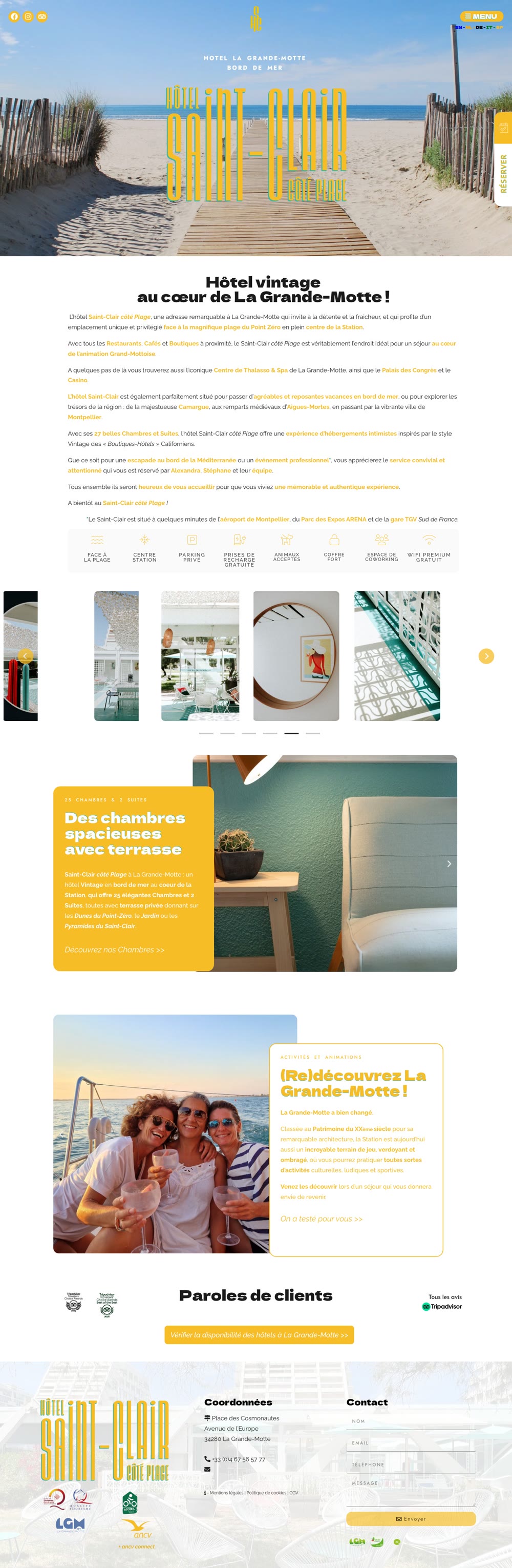 Page d’accueil du site Hôtel Saint-Clair, sur ordinateur