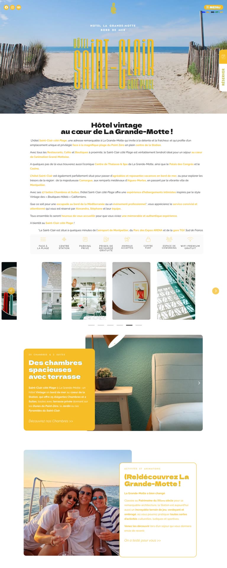 Page d’accueil du site de l’Hôtel Saint-Clair, hôtel de plage à La Grande-Motte
