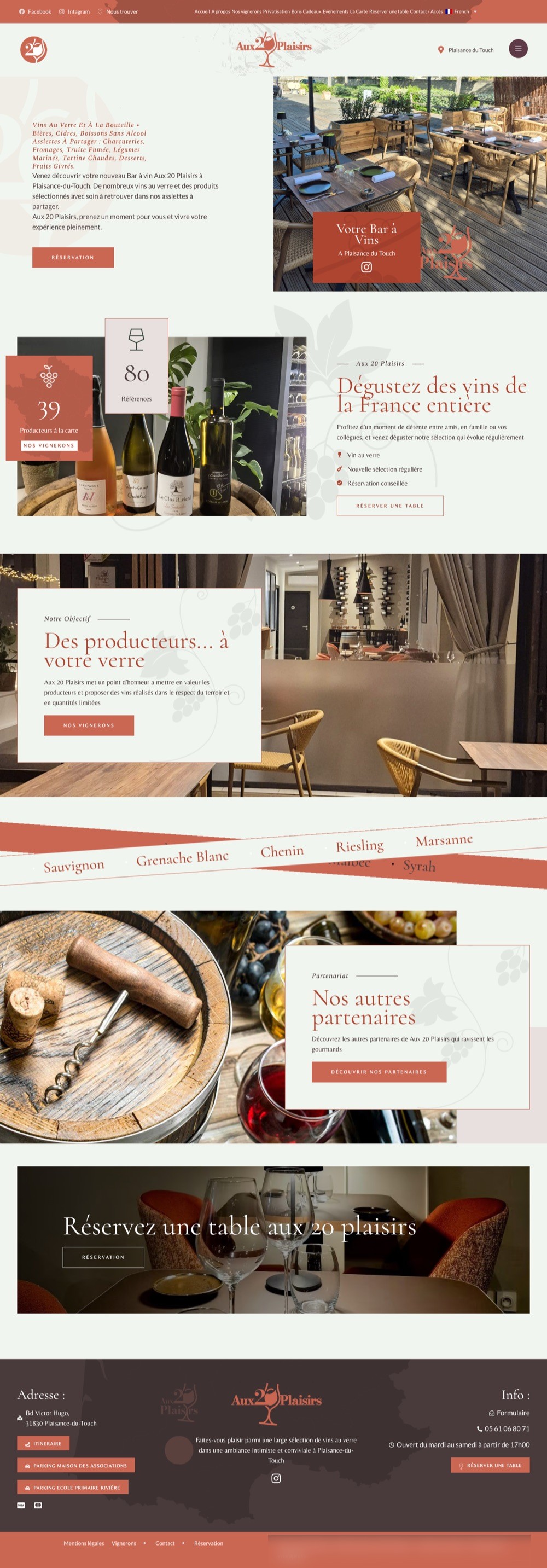 Page d’accueil entière du site d’Aux 20 Plaisirs, sur ordinateur