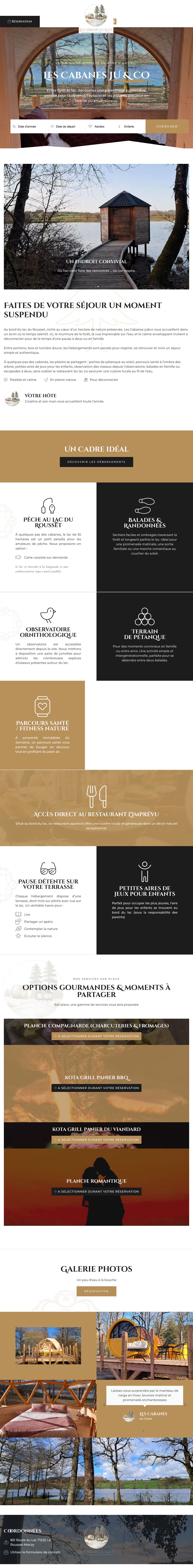 Page d’accueil du site Les Cabanes Ju & Co, sur ordinateur
