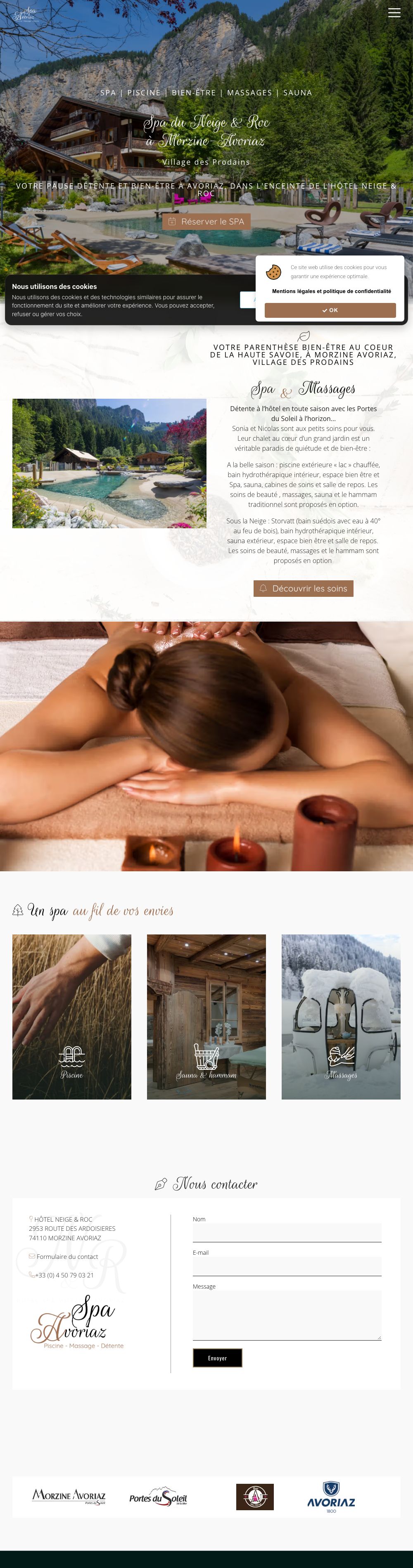 Page d’accueil du site Spa du Neige & Roc, sur ordinateur