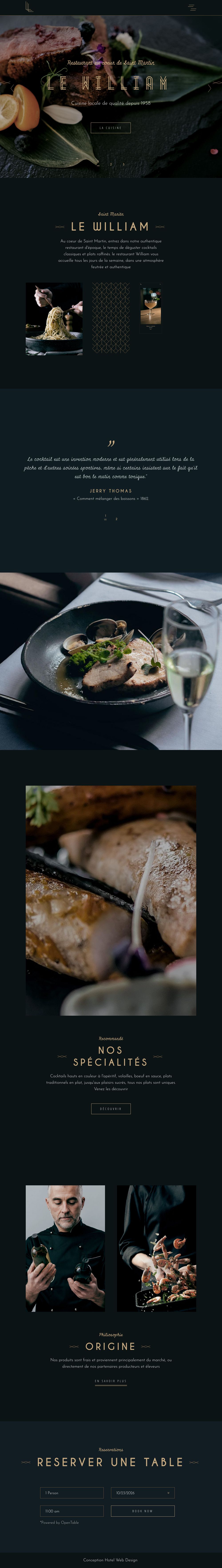 Page d’accueil du site Restaurant Le William, sur ordinateur