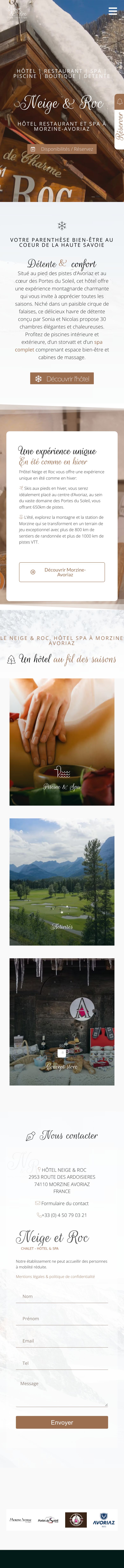 Page d’accueil du site Neige & Roc, sur téléphone
