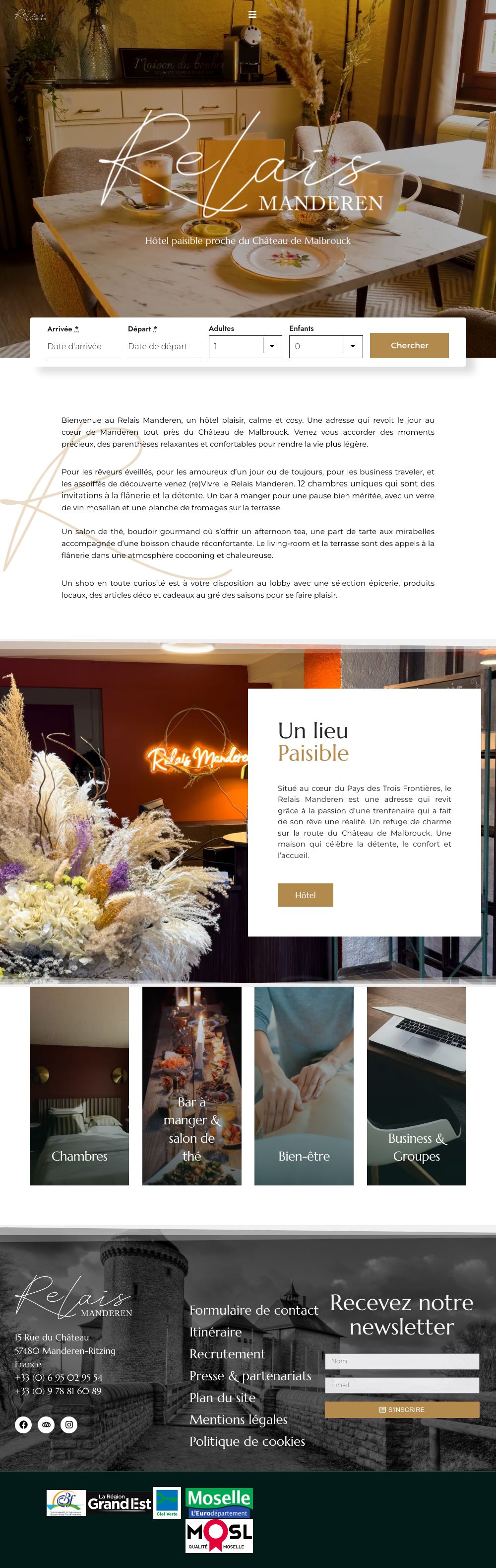 Page d’accueil du site Le Relais Manderen, sur ordinateur
