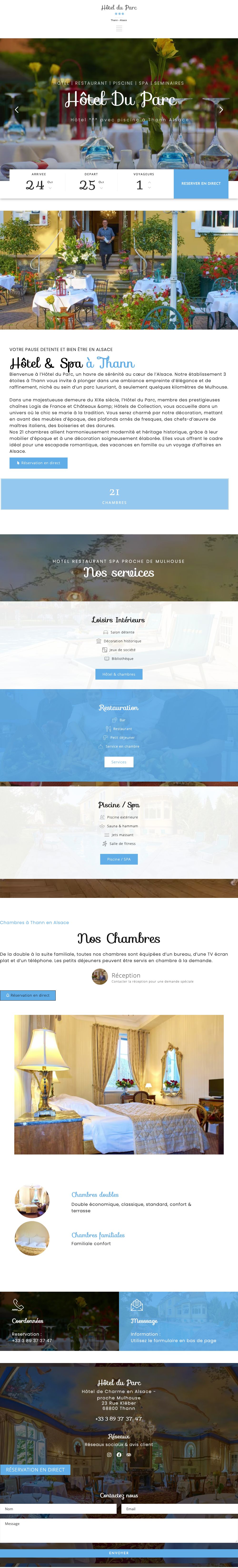 Page d’accueil du site Hôtel du Parc, sur ordinateur