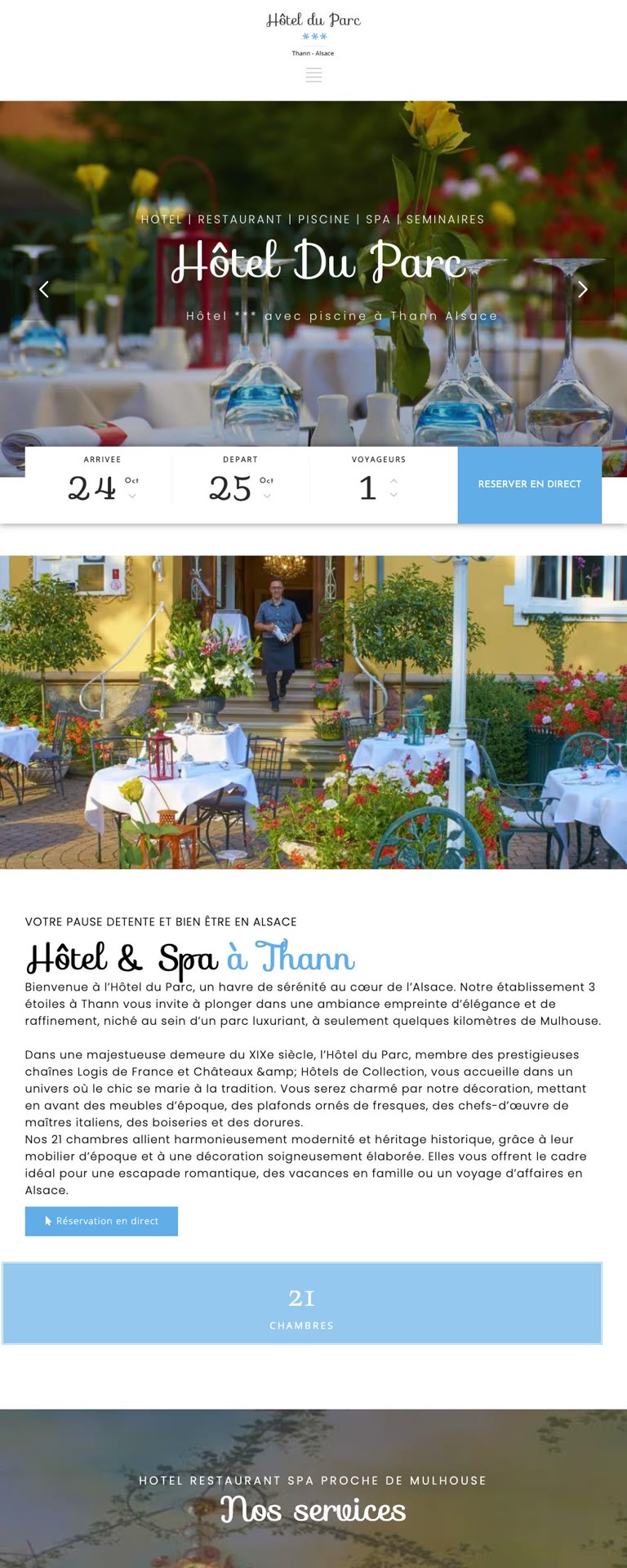 Capture du site internet « Hôtel du Parc »