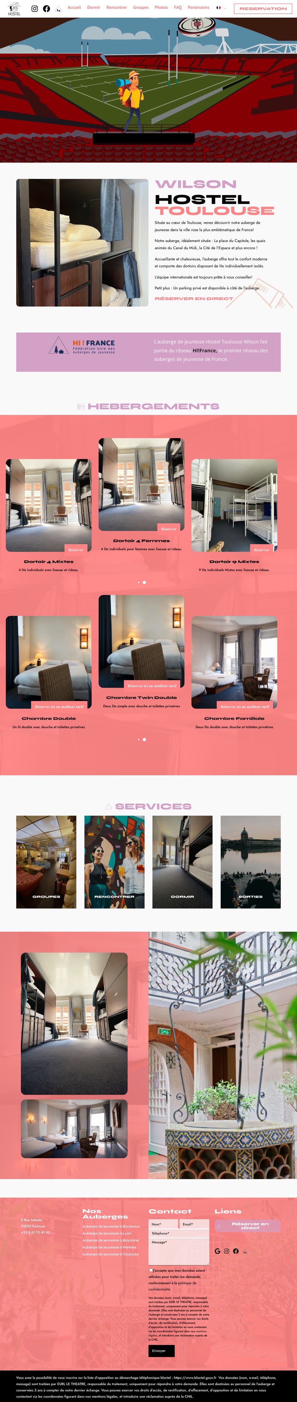 Page d’accueil du site Hostel Toulouse Wilson, sur ordinateur