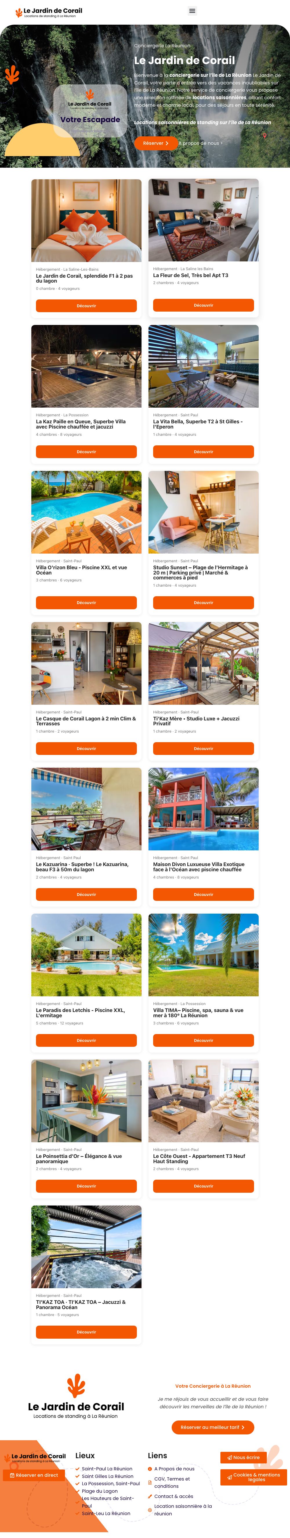 Page d’accueil du site Le Jardin de Corail, sur ordinateur