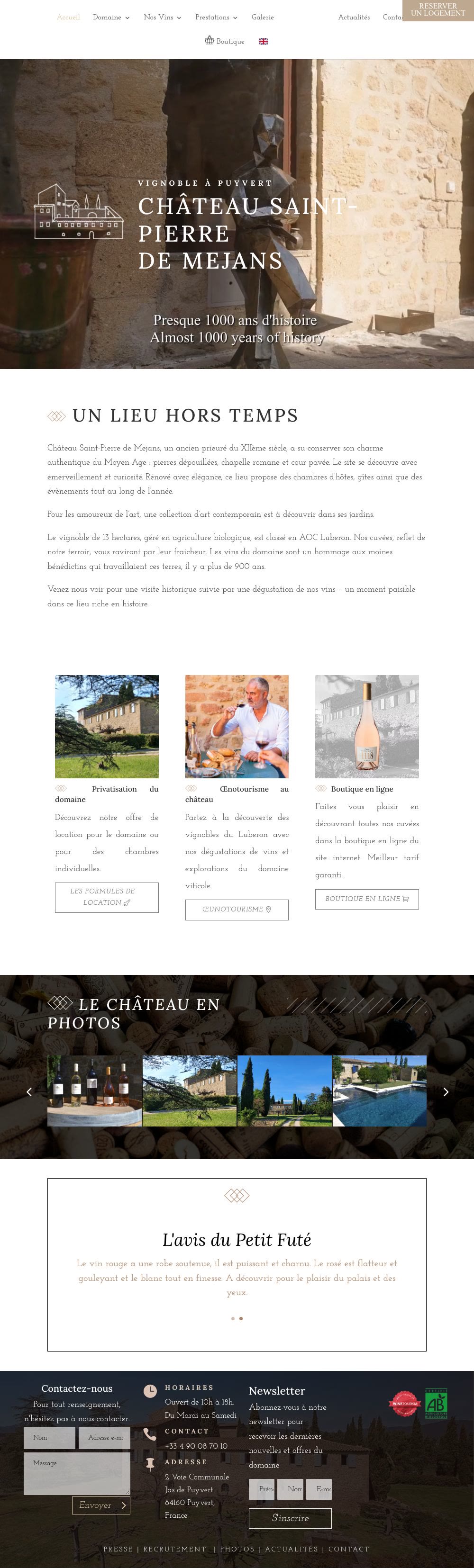Page d’accueil du site Château Saint-Pierre de Mejans, sur ordinateur