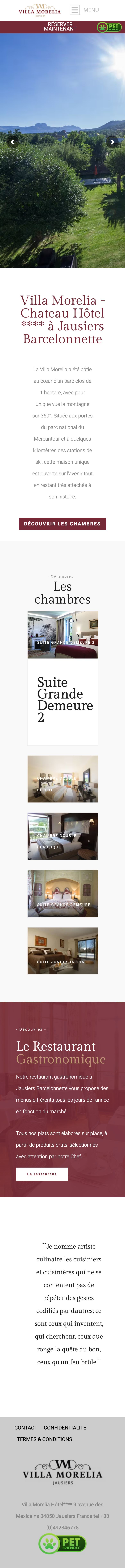 Page d’accueil du site La Villa Morelia, sur téléphone
