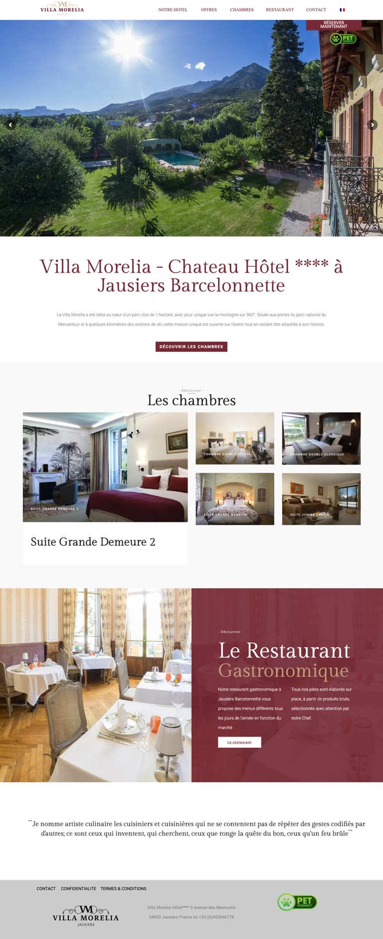 Page d’accueil du site de La Villa Morelia, château-hôtel à Jausiers