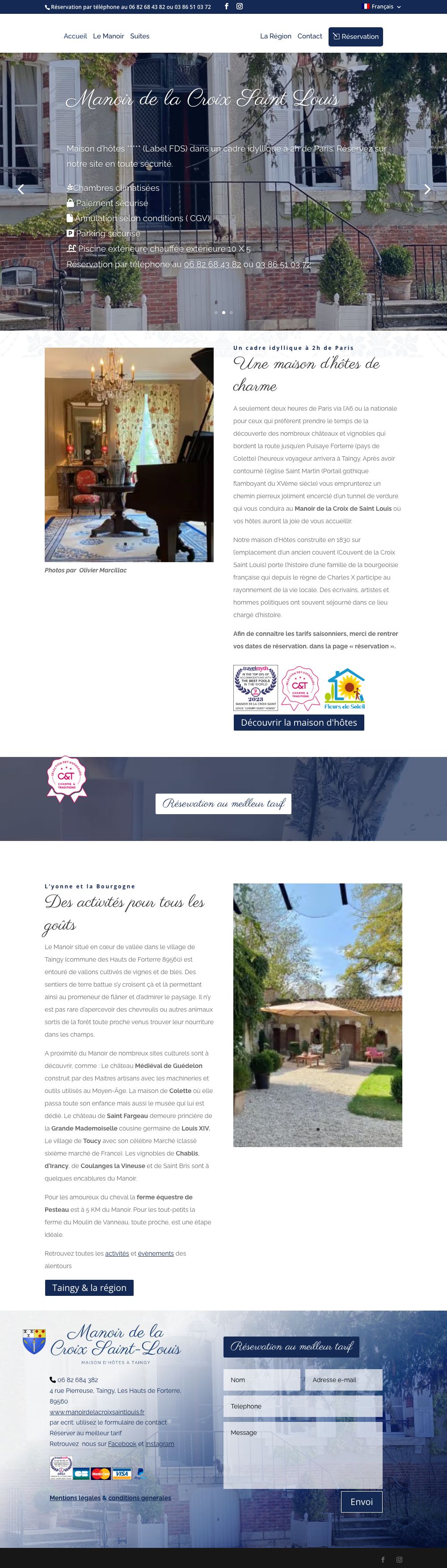 Page d’accueil du site Manoir de la Croix Saint-Louis, sur ordinateur