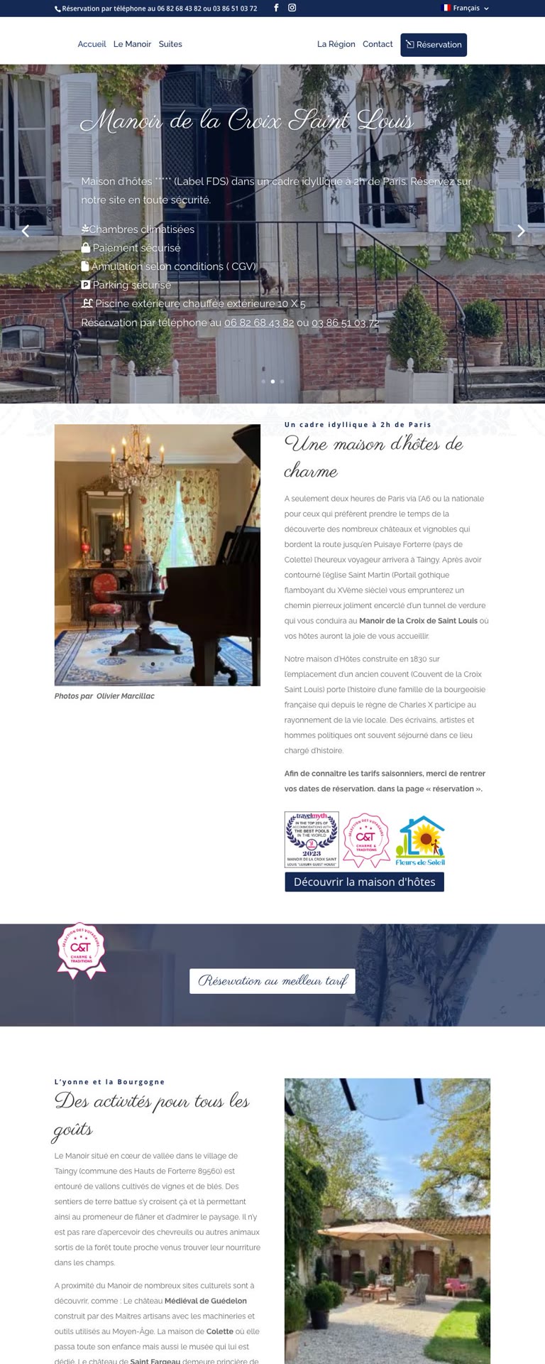 Capture du site internet « Manoir de la Croix Saint-Louis »