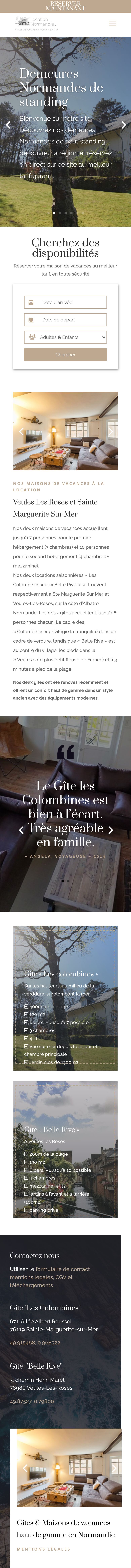 Page d’accueil du site Location Normandie, sur téléphone