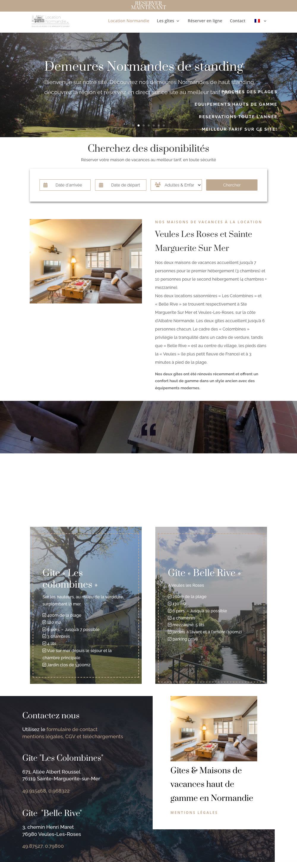 Page d’accueil du site Location Normandie, sur ordinateur