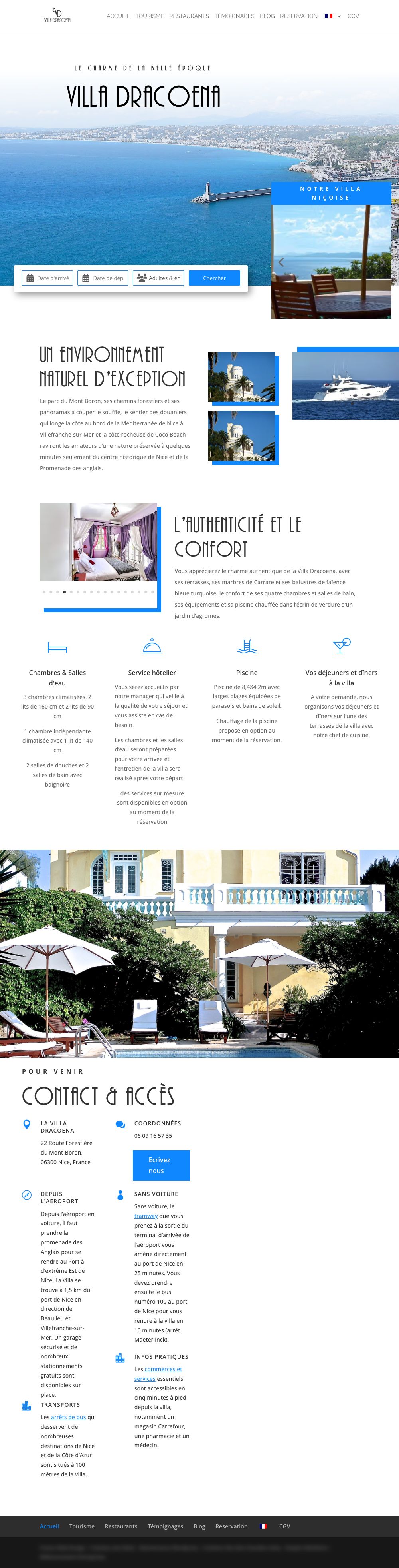 Page d’accueil du site La Villa Dracoena, sur ordinateur