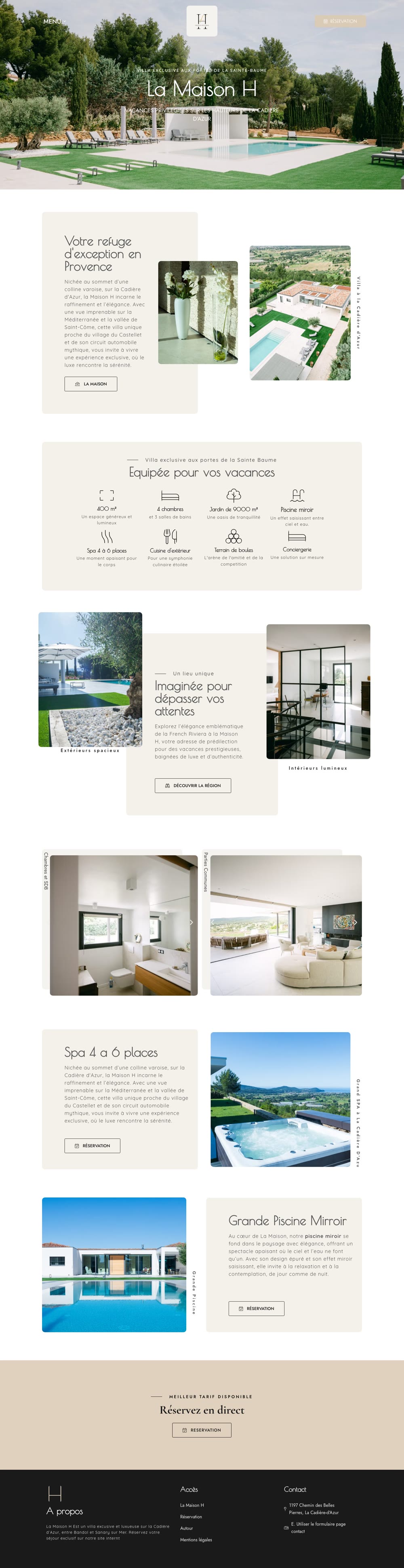 Page d’accueil du site La Maison H, sur ordinateur