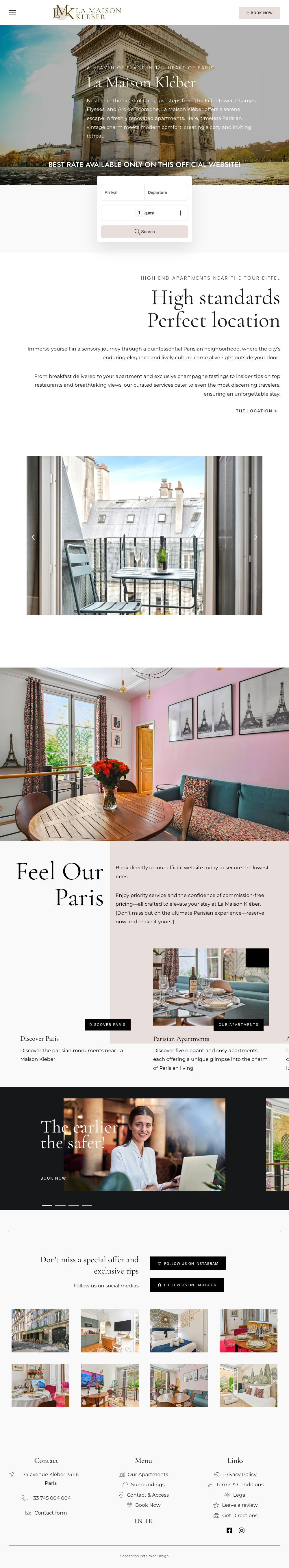 Page d’accueil du site La Maison Kléber, sur ordinateur