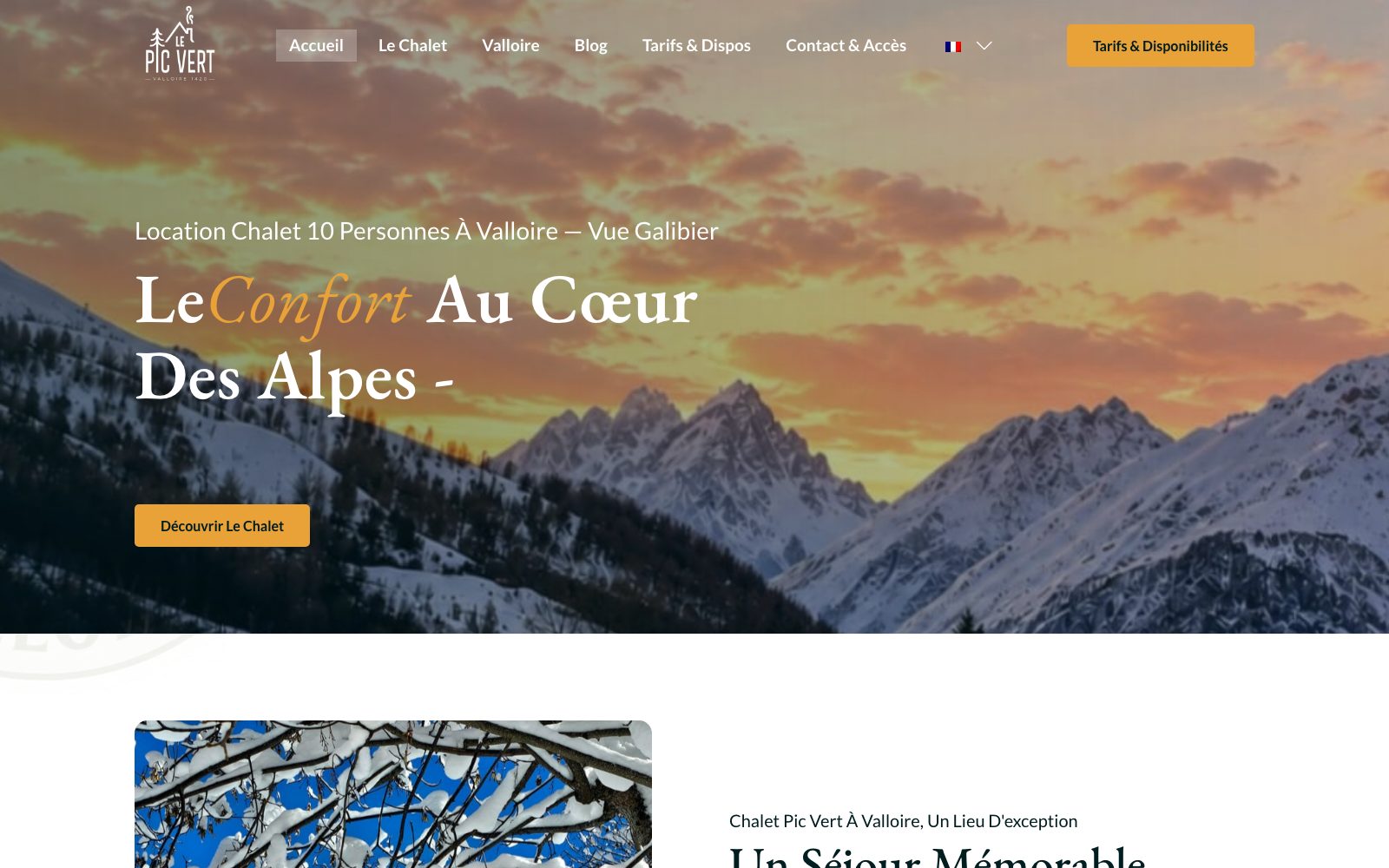 Capture du site internet « Chalet Pic Vert »