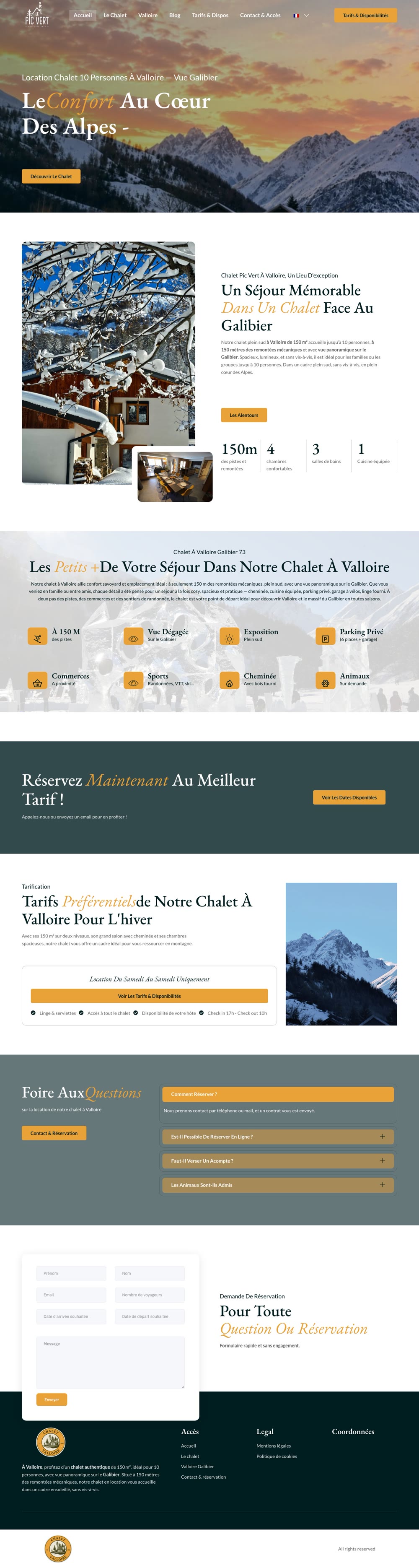 Page d’accueil du site Chalet Pic Vert, sur ordinateur